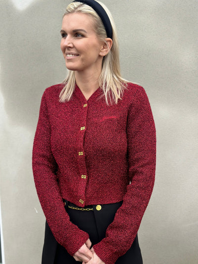 Sparkle Doubleface Short Cardigan, Racing Red