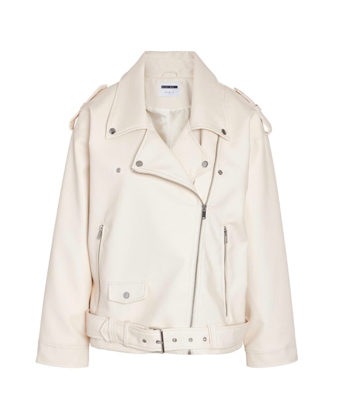 Paulina Oversize Biker Jacket, Pearled Ivory