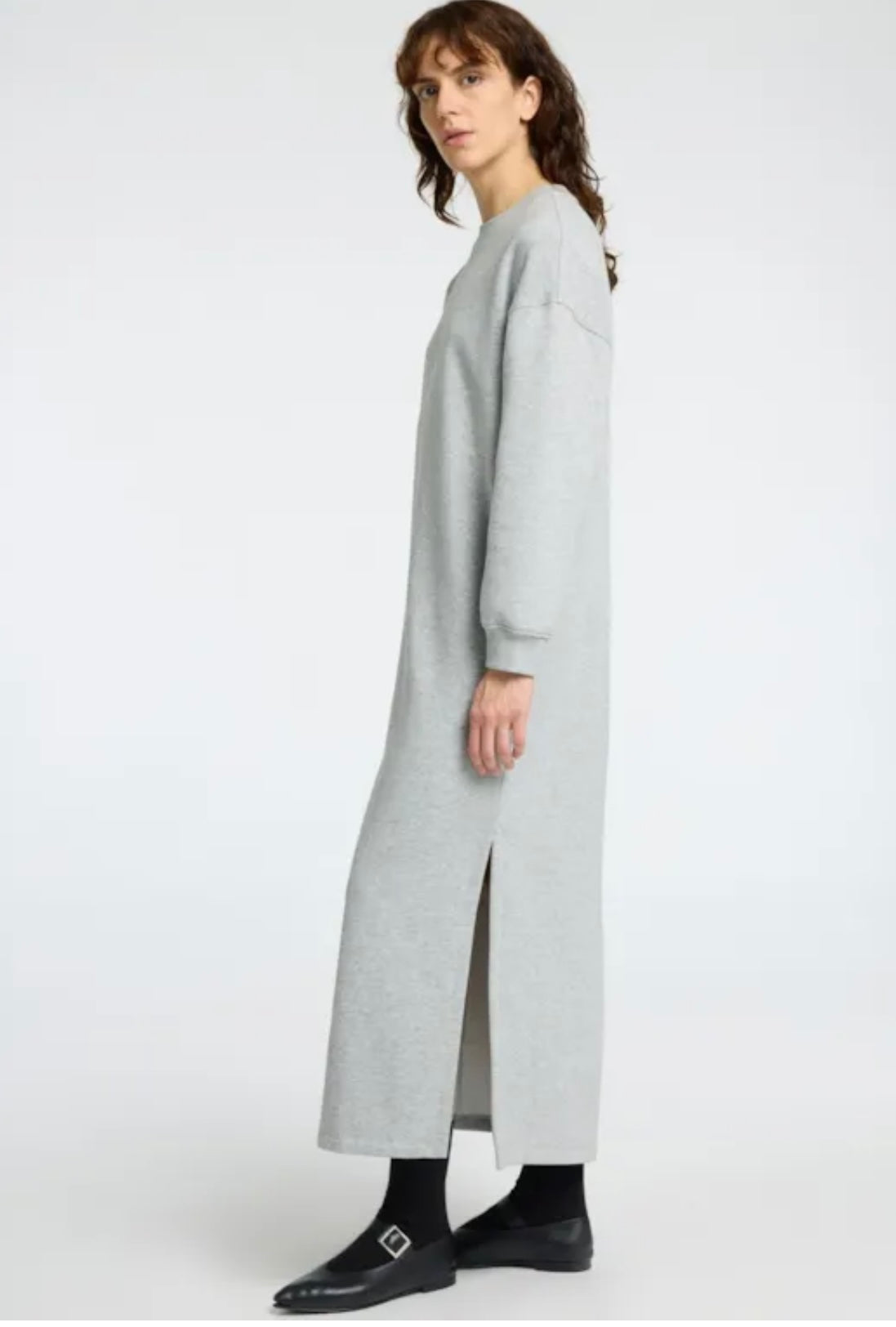 Gia LS Ankle Dress. Light Grey Melange